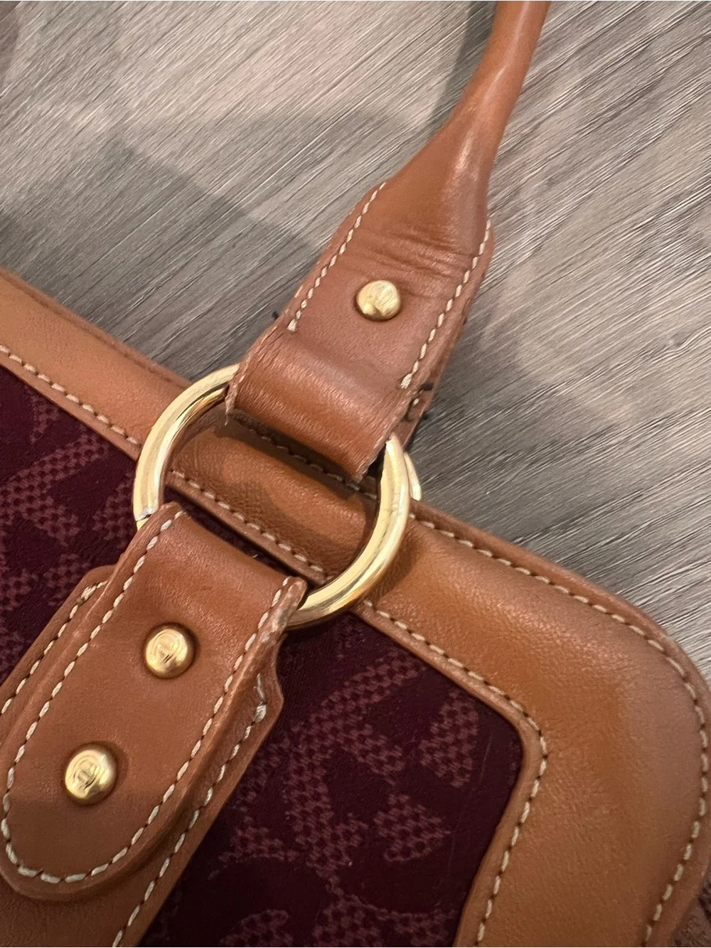 Etienne Aigner Burgundy and Tan Signature Shoulder Bag